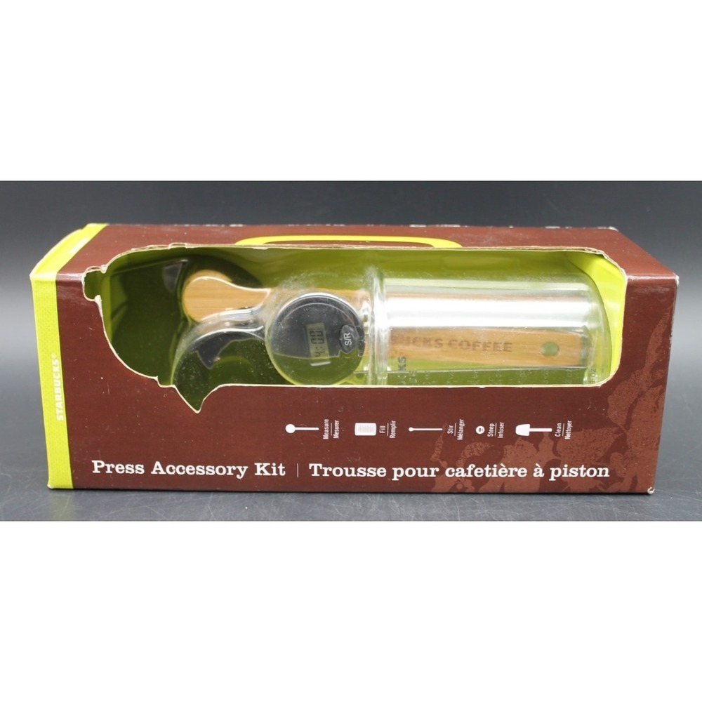 Starbucks Press Accessory Kit French Press Set Timer Scoop Glass Bamboo NIB